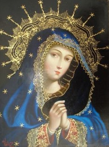 Virgen Maria Reina krouillong comunion en la mano sacrilegio