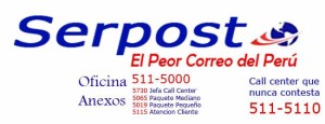 Serpost, el peor correo del Perú. Imagen en: https://www.facebook.com/Serpost-el-peor-correo-del-Peru-428188863953059/?fref=ts