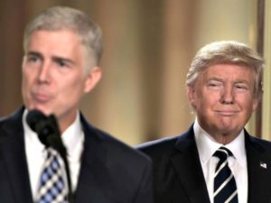 Judge Neil Gorsuch speaks, after US President Donald Trump nominated him for the Supreme Court, at the White House in Washington, DC, on January 31, 2017. President Donald Trump on nominated federal appellate judge Neil Gorsuch as his Supreme Court nominee, tilting the balance of the court back in the conservatives' favor. / AFP / Brendan SMIALOWSKI (Photo credit should read BRENDAN SMIALOWSKI/AFP/Getty Images)