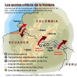 Los puntos calientes de la frontera colombiano ecuatoriana