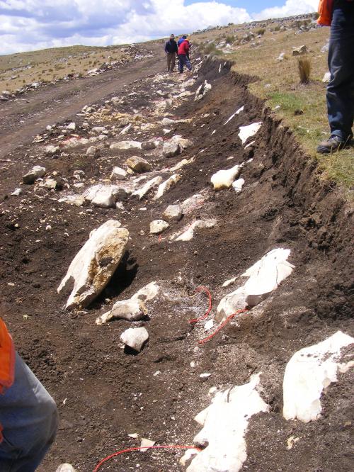 Colocación de cargas explosivas en el Qhapaq Ñan