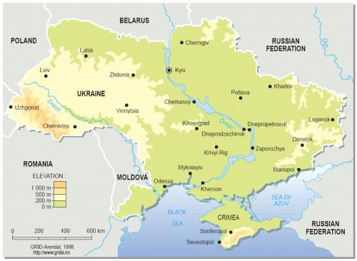 Mapa topográfico de Ucrania